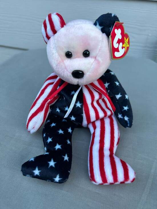 Ty Other - Ty Beanie Baby Spangle the Bear Pink Face 1999 Patriotic USA Plush